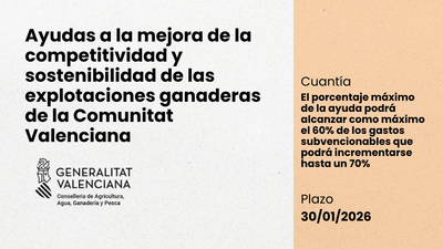 Ayudas a la mejora de la competitividad y sostenibilidad de las explotaciones ganaderas de la Comunitat Valenciana