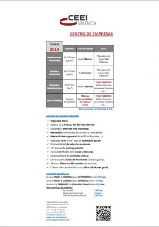 Tarifas del Centro de Empresas